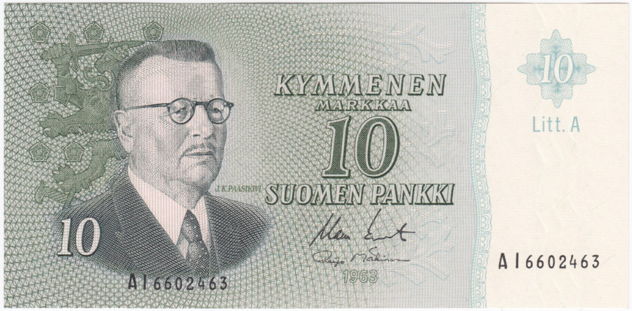 10 Markkaa 1963 Litt.A AI6602463 kl.9